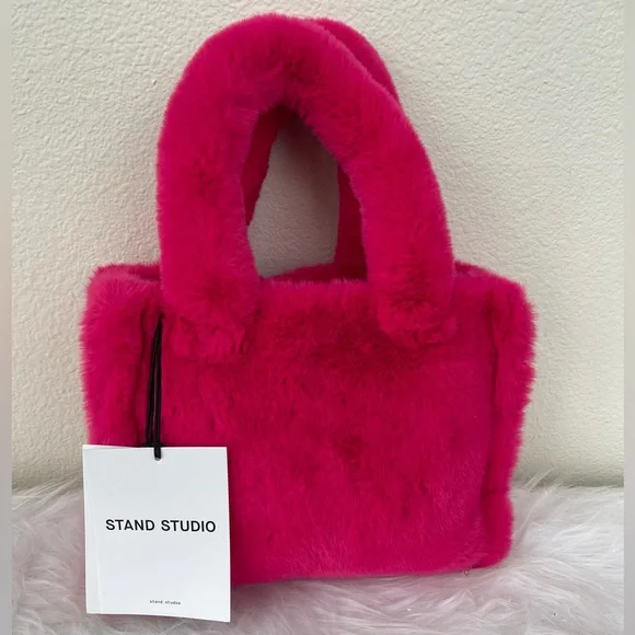 new with tagsstand studio liz bag velvety heavy faux fur fuchsia